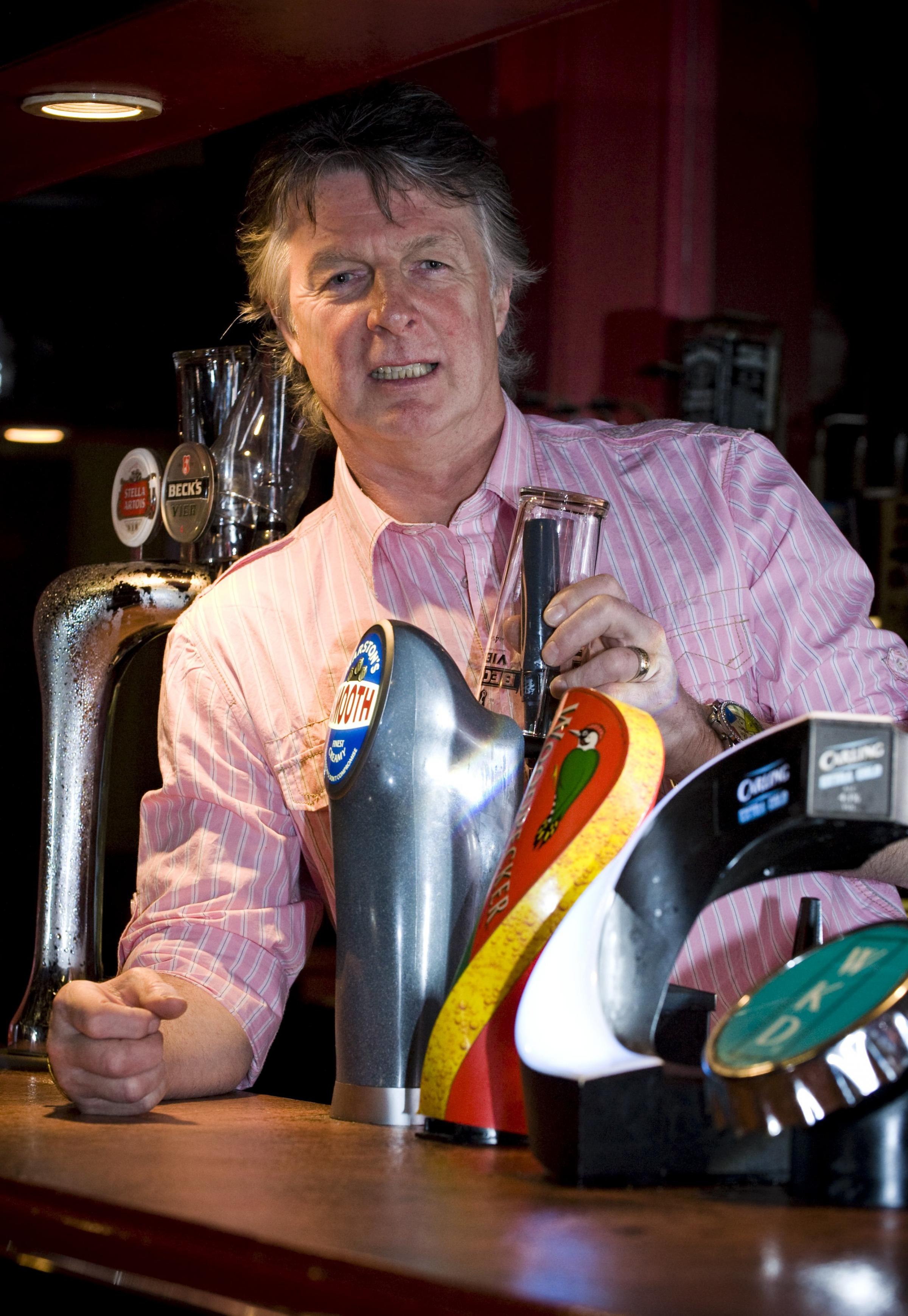 Bob Scott behind the bar for the last time, 2008.