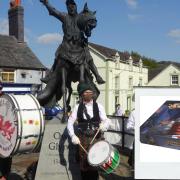 The Owain Glydwr statue in Corwen and, inset, the new board game