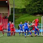 Action from Denbigh's loss to Trethomas Bluebirds. Picture: Roy Gunther