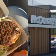 L: The burger which appeared to have had a bite taken from it. R: McDonald's, Rhyl