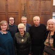 Pat Sumner (RAN group member), Haydn Peers (Snowdon Digital), Cllr Anne Roberts (Mayor of Ruthin), Mike van der Eijk (RAN Treasurer), Tim Baker (RAN Chair) and Diana Sanders (RAN Secretary).