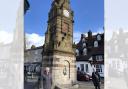 Fiona Gale, chair of the Ruthin Town Clock Restoration Committee, and cllr Anne Roberts, mayor and member of the Ruthin Town Clock Restoration Committee, with the clock