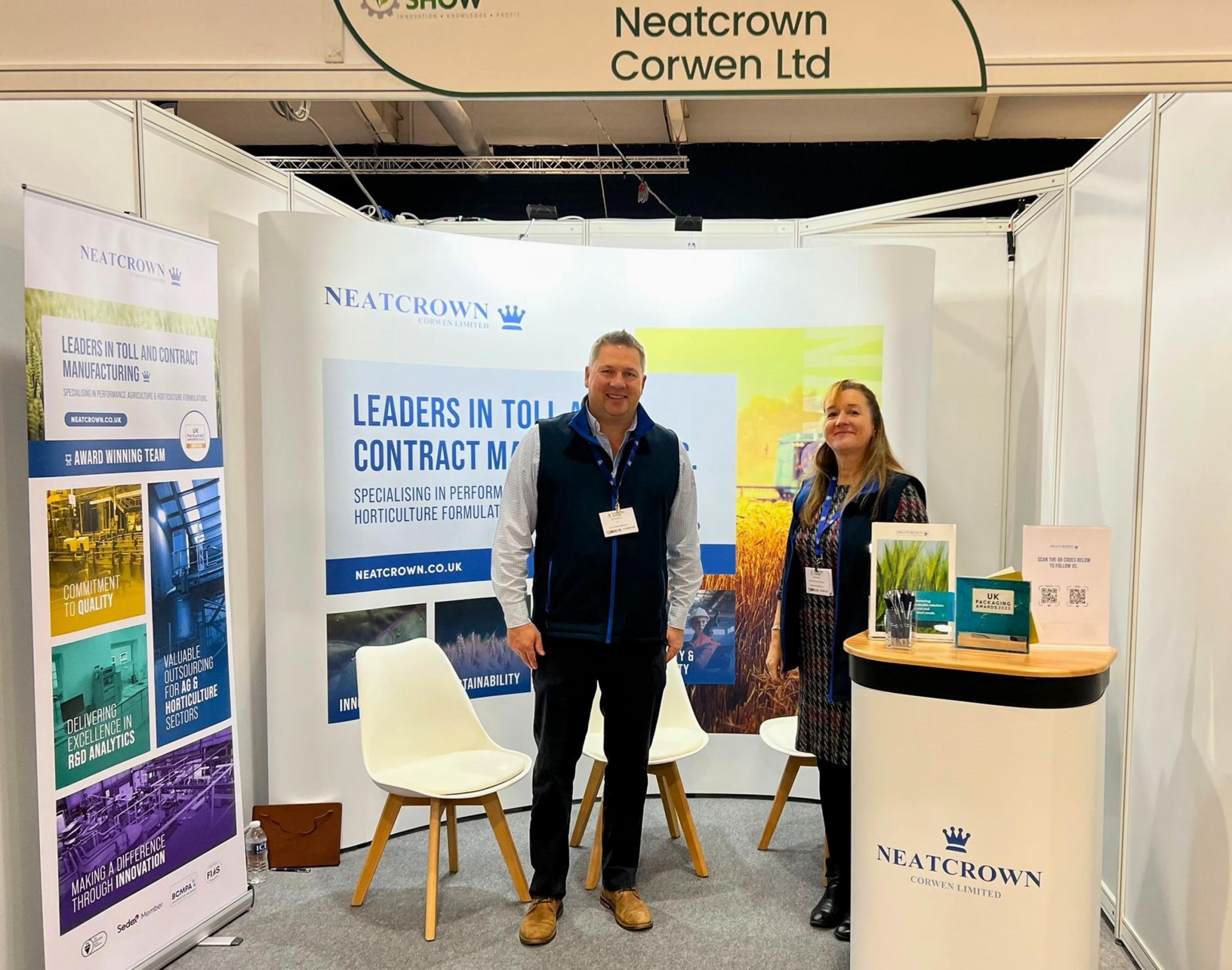 Neatcrowns Business Development Manager Karen Jones with CEO Colin Roberts at the recent CropTec expo.