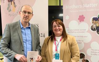 Katy Thomas, founder of Mothers Matter, with Ll?r Gruffydd MS.