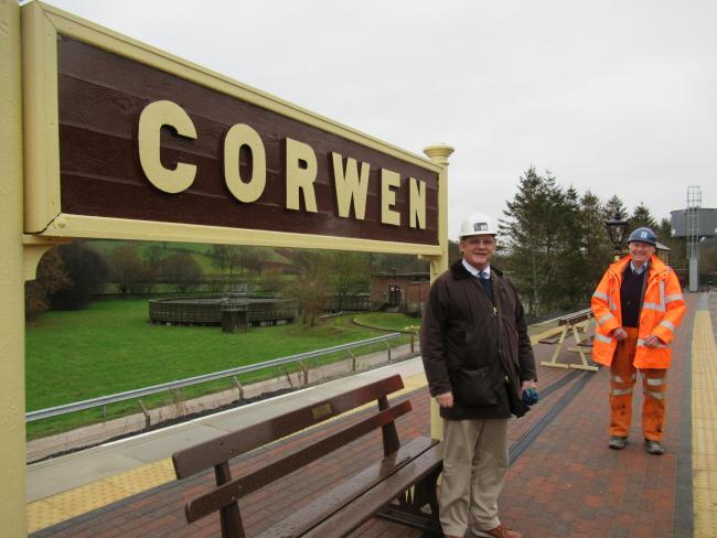 Mark Isherwood MS with project leader Richard Dixon-Gough at Llangollen Railway’s Corwen Station Project
