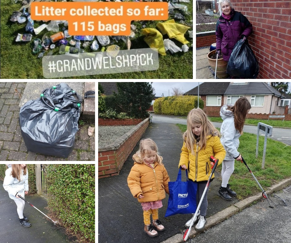 Litter pickers across Wales