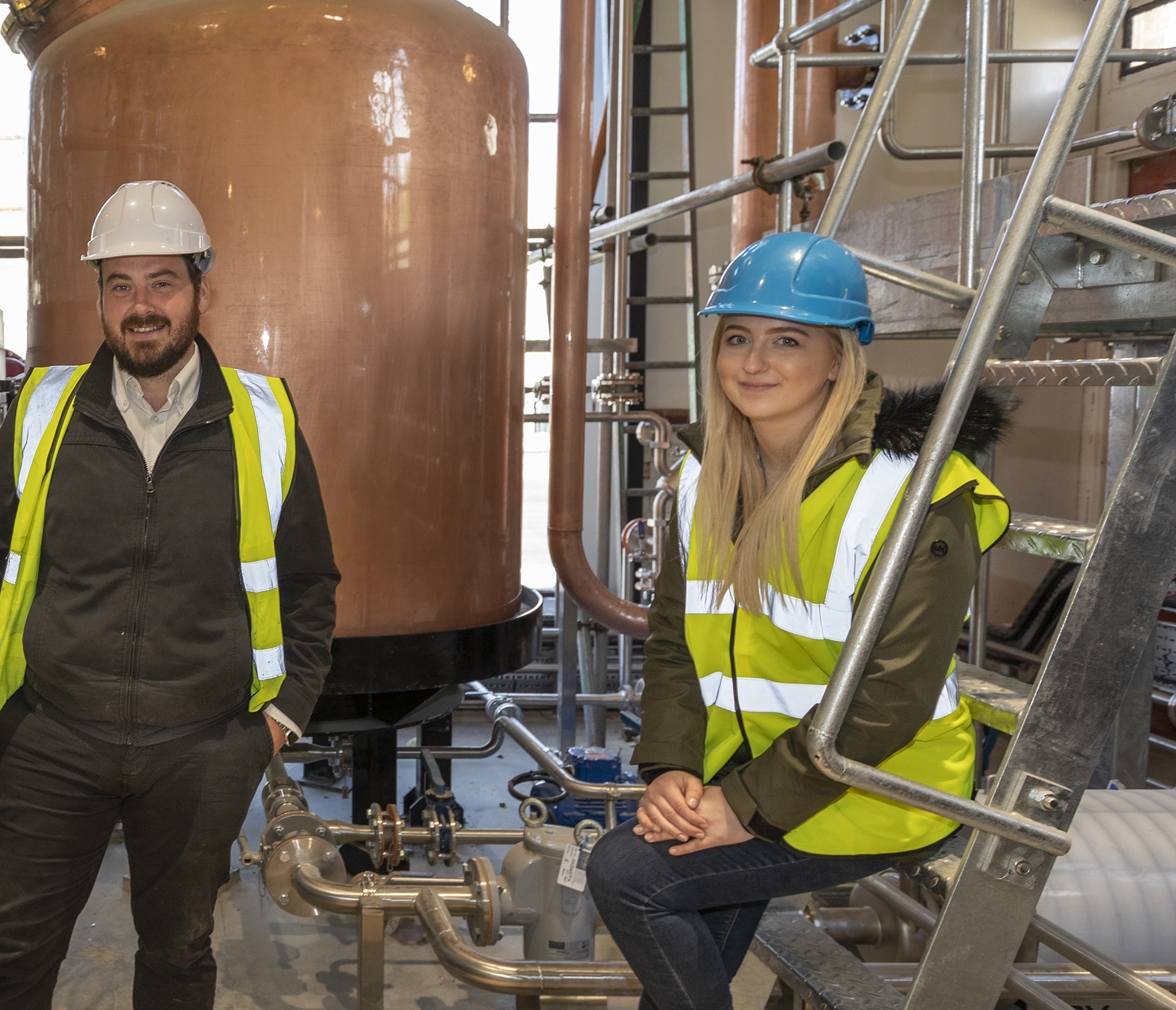 Dafydd Pesic-Smith, Penrhyn Distillery site manager, and Bethan Morgan, commissioning distiller. Picture: Graham Hembrough