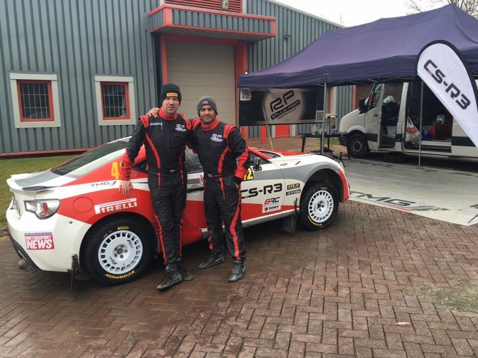 Rally co-driver Brynmor Pierce and Top Gear presenter Chris Harris during the Mid Wales stages 2016.