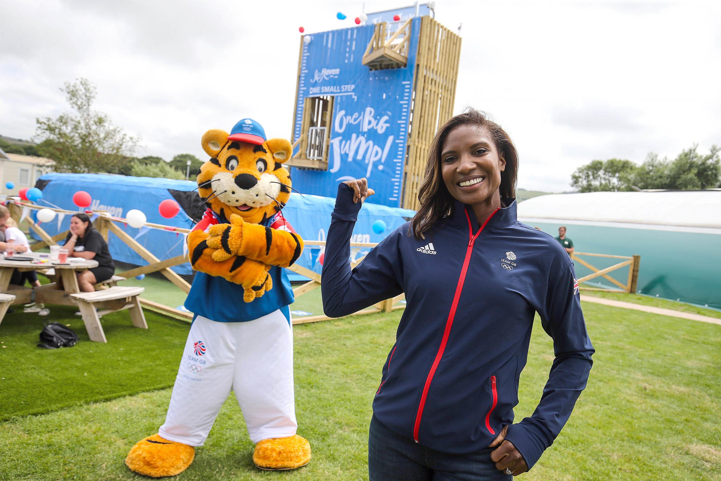 EDITORIAL USE ONLY Denise Lewis OBE launches Havens The Jump, during a visit to Presthaven in Prestatyn, Wales. Picture date: Thursday July 15, 2021. PA Photo. The new addition is part of the Park of the Future project that is now in its third year,