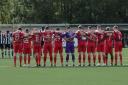 Bala players line-up for a minute's silence. Picture: Bala Town FC