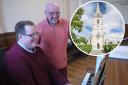 Musical Director, Malcolm Williams, in rehearsal with organist, John Liddon-Few and inset, the Marble Church in Bodelwyddan.