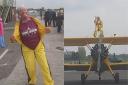 (Left) Cheryl Hunter gears up for the daring challenge and right picture - standing on the plane!