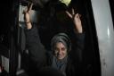 Palestinian Lamis Abu Arkoub was released from prison by Israel, in the West Bank town of Ramallah (AP)