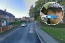 Hampden Way (Google) and, inset, a police officer with a drug test
