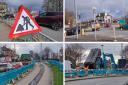 A collection of images showing roadworks at Odsal Top