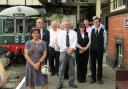 The Deputy Minister with railway board members and volunteers at Llangollen station. Credit. Llanblogger