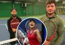 Wrexham Tennis Centre - coaches Craig Salisbury and Max Enston. Inset: Emma Raducanu at the US Open (PA)