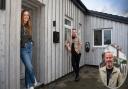 DIY newcomer Nia Jones paired up with roofer Mark Hughes for Channel 4 property show The Great House Giveaway and, inset, Simon O'Brien