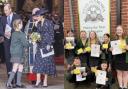 Aliyah Kingston gives the Princess of Wales a bouquet and children at Ysgol Penmorfa holding their tickets and official Commonwealth Day Service of Celebration Programme. It had the order of service, hymns and King’s speech in it.