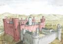 A reconstruction painting showing how Ruthin Castle may have looked in the later Medieval period.