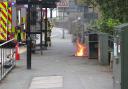 The fire in Llangollen town centre on Wednesday.