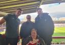 Goalkeeper Rory Watson, Mervyn, Maria and Wrexham AFC Executive Humphrey Ker