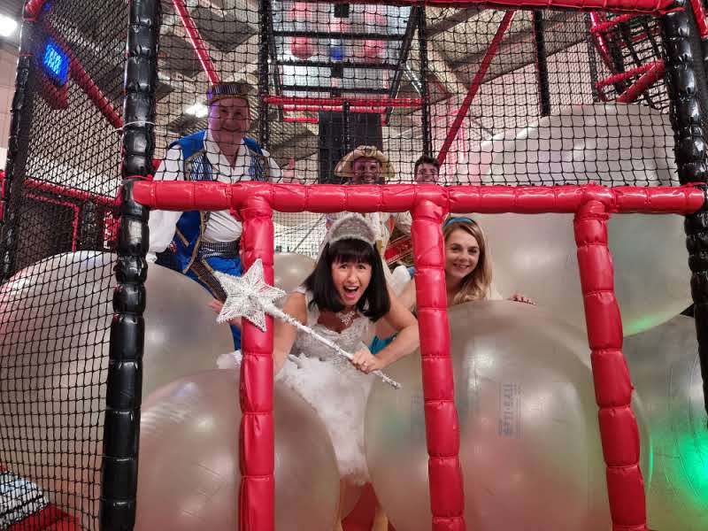 Hayley Tamaddon and the cast look for Cinderellas missing glass slipper at the Ninja Tag attraction.