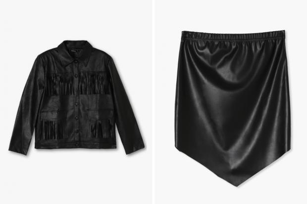 Denbighshire Free Press: (Left) Fringe Faux Leather Jacket and (right) Pointed Hem PU Mini Skirt in black (Boohoo/Canva)