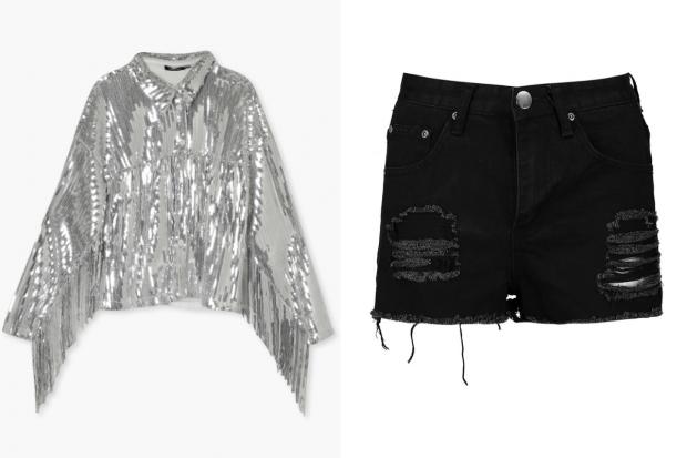 Denbighshire Free Press: (Left) Sequin Fringe Detail Shirt and (right) Petite High Rise Distressed Denim Shorts (Boohoo/Canva)