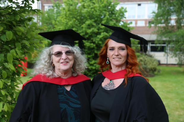 Sue and Catherine Simon graduated together at Wrexham Glyndwr.