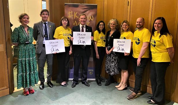 Denbighshire Free Press: Jen Rush (far right) joined others to raise awareness and promote the #KnowYourSkin campaign to MPs.