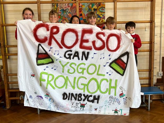 Denbighshire Free Press: Children decorated Ysgol Frongoch ready for the Urdd Eisteddfod