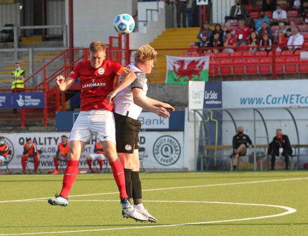 Denbighshire Free Press: Action from Bala Town's tie with Larne last summer