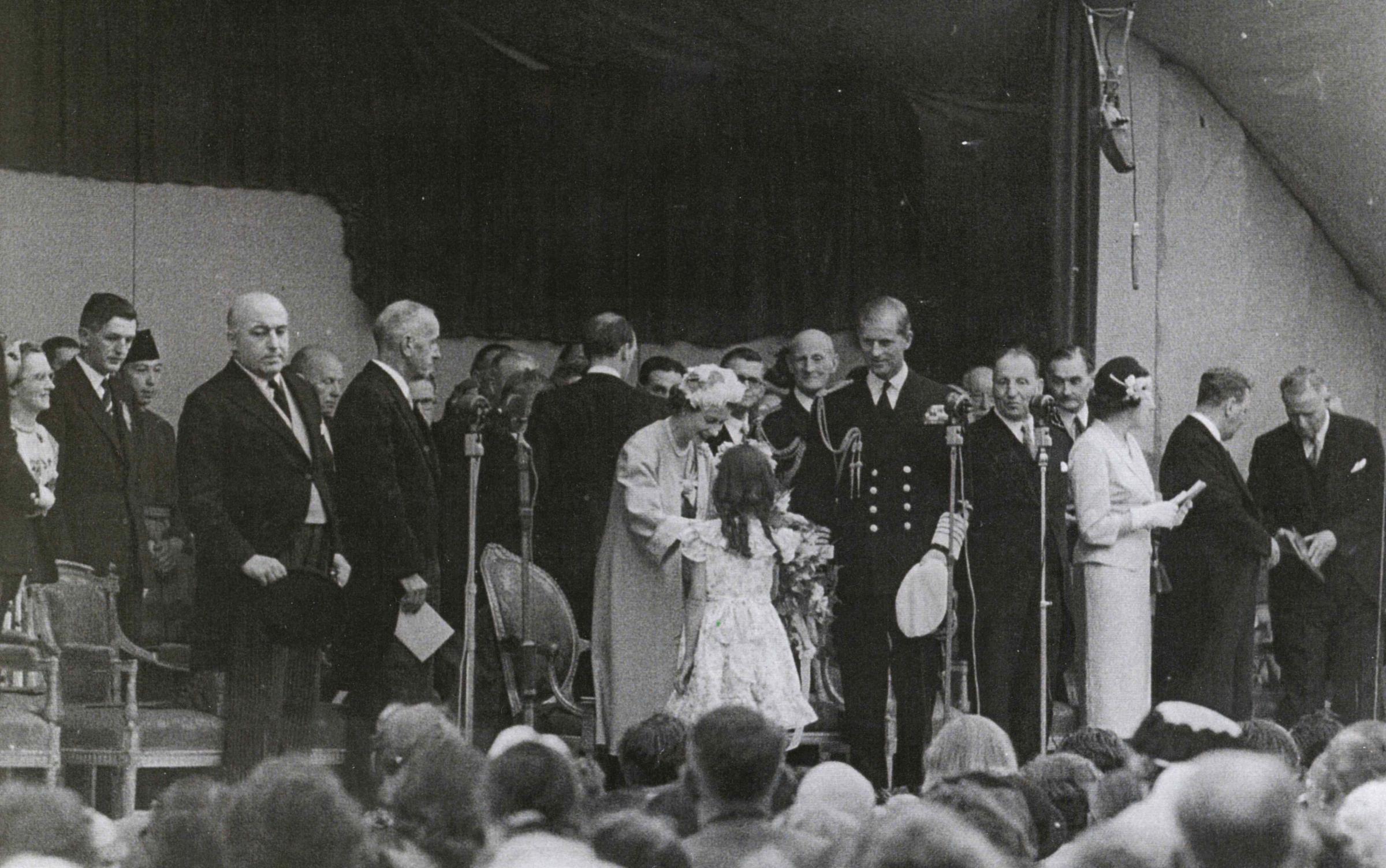 The Queen making a presentation at the eisteddfod shortly after her coronation.