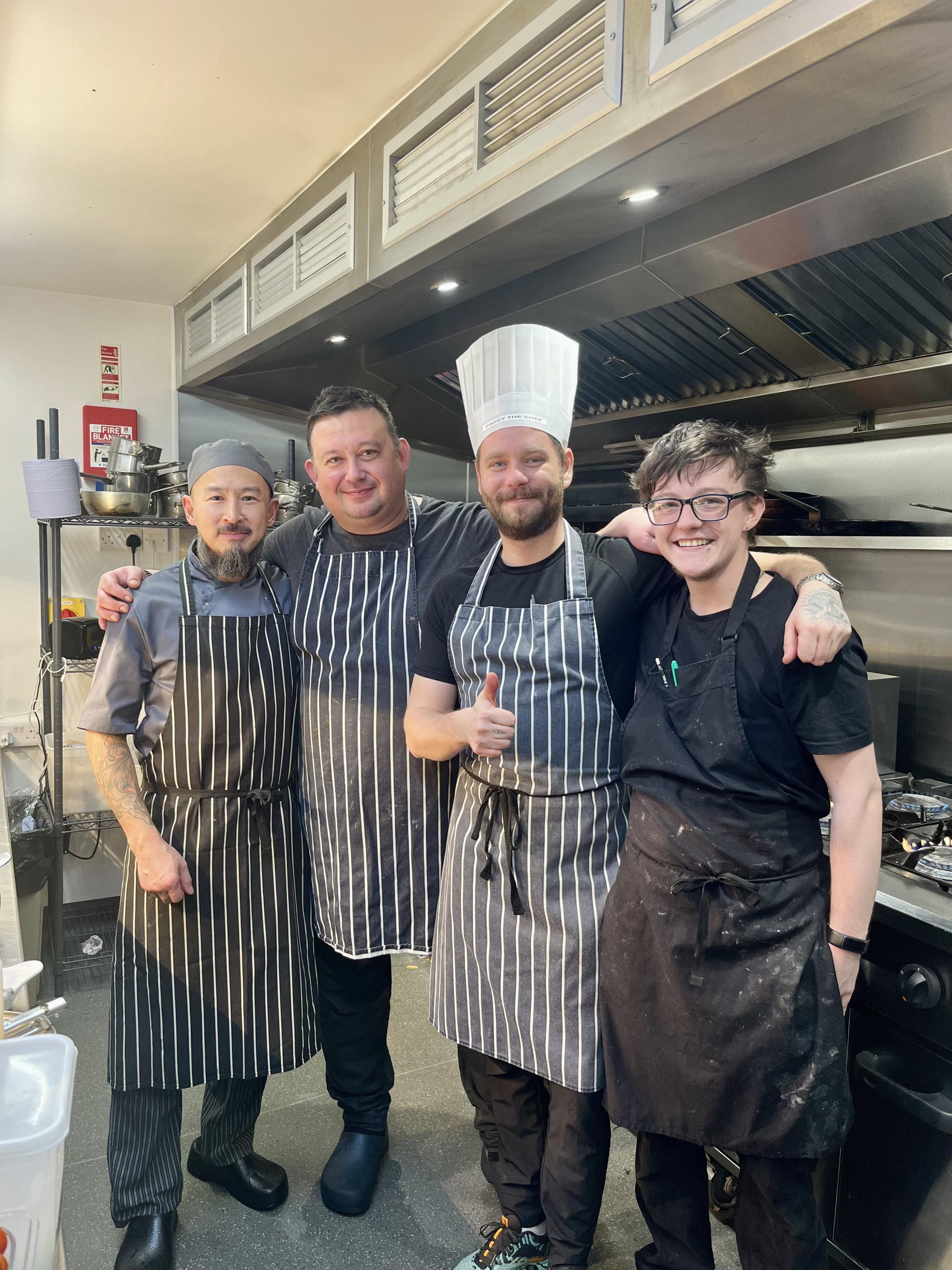 Sous chef Simon, head chef Wiktor, general manager Patryk and Colin.