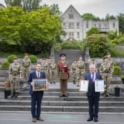 Presentation to Myddleton College Headmaster Andrew Allman for the school’s support of the CCF (Combined Cadet Force), Andrew Allman is pictured with RWF Lieut-Colonel John Hurst and Sergeant-Major Graham Evans, in command of the school CCF, with
