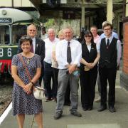 The Deputy Minister with railway board members and volunteers at Llangollen station. Credit. Llanblogger
