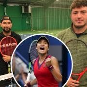 Wrexham Tennis Centre - coaches Craig Salisbury and Max Enston. Inset: Emma Raducanu at the US Open (PA)