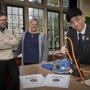 Myddelton College student Coby Chan who took part in the Chemistry Olympiad pictured with Chemistry teacher Martin Galvin and Head of Science Lesley Corner. Picture: Mandy Jones Photography