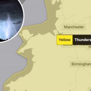 Map image: Met Office and, inset, a stock image of a storm (Pixabay)