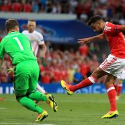 Neil Taylor scores for Wales against Russia during Euro 2016