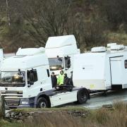 Trailers and trucks were parked up at Moel Famau on Monday night (March 6).