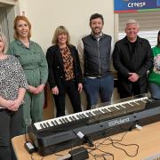 Angharad Rees and Alaw Llwyd Owen, the conductor, with Heather Powell from Denbighshire Music Cooperative, and Dawn Wilkes, Côr NantClwyd accompanist, along with cooperative members
