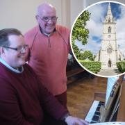 Musical Director, Malcolm Williams, in rehearsal with organist, John Liddon-Few and inset, the Marble Church in Bodelwyddan.