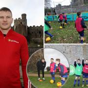 Wrexham striker Paul Mullin at Conwy Castle for the McDonald's Fun Football programme event.