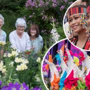 Blooming marvellous - Jane Williams, chair of Llangollen International Musical Eisteddfod Floral Committee, with Mair Thornton, secretary,  and Michelle Williams, vice-chair. Inset: Images from the eisteddfod.