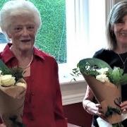 Judy Smith, (R) with her friend Sandra Woodhall (L) at an event celebrating the success of the Llangollen Round Challenge last year.