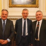 From left to right - Simon Baynes MP with Rt Hon Michael Gove MP and Phil Coles of the Llangollen Steam Railway at 10 Downing Street