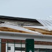 Damage to the outdoor shelter at Ysgol Y Parc