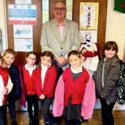 Cllr Mark Young with the School Council at Ysgol Y Parc